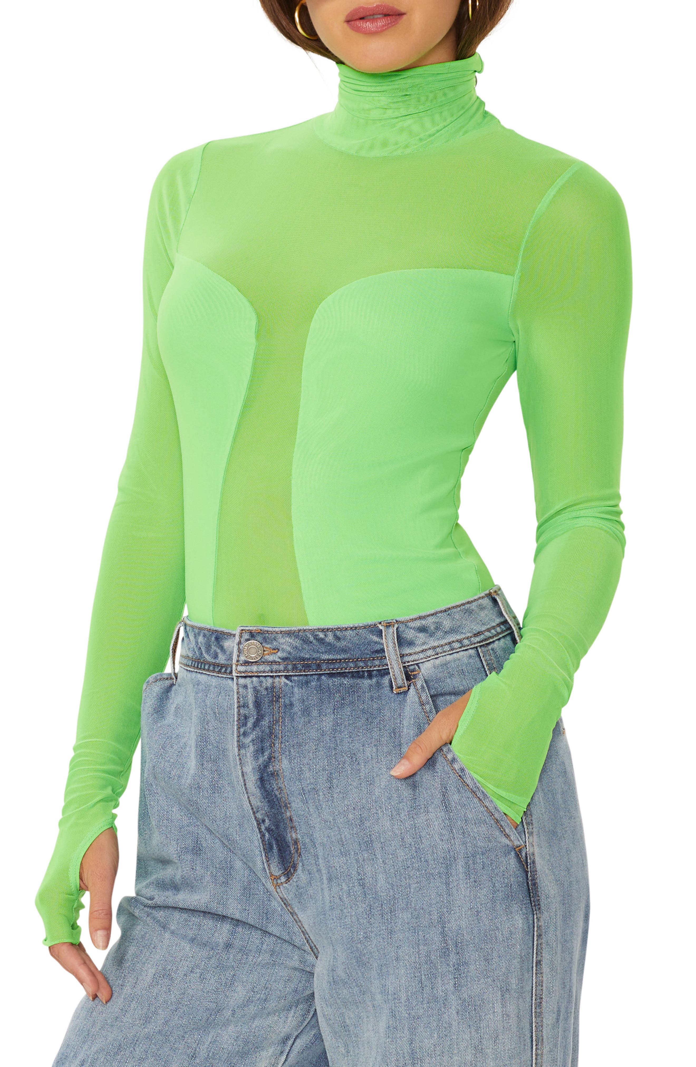 neon long sleeve mesh top
