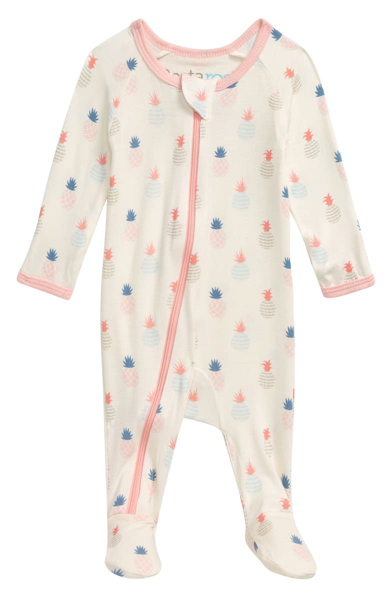 BESTAROO Pineapple Print Footie, Main, color, PINK