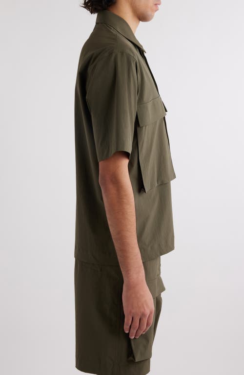 Shop Givenchy Oversize Two-pocket Short Sleeve Button-up Shirt In Khaki