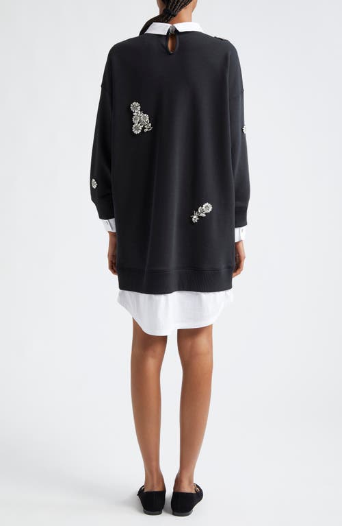 Shop Cinq À Sept Justina Crystal Chrysanthemum Long Sleeve Layered Cotton Blend Minidress In Black/white