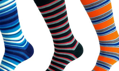 Unsimply Stitched 3-pack Assorted Stripe Crew Socks In Blue Multi