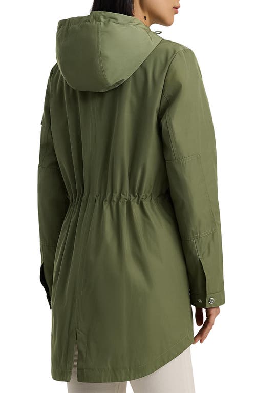 Shop Lauren Ralph Lauren Raincoat With Hood & Removable Quilted Bib In Olive Fern