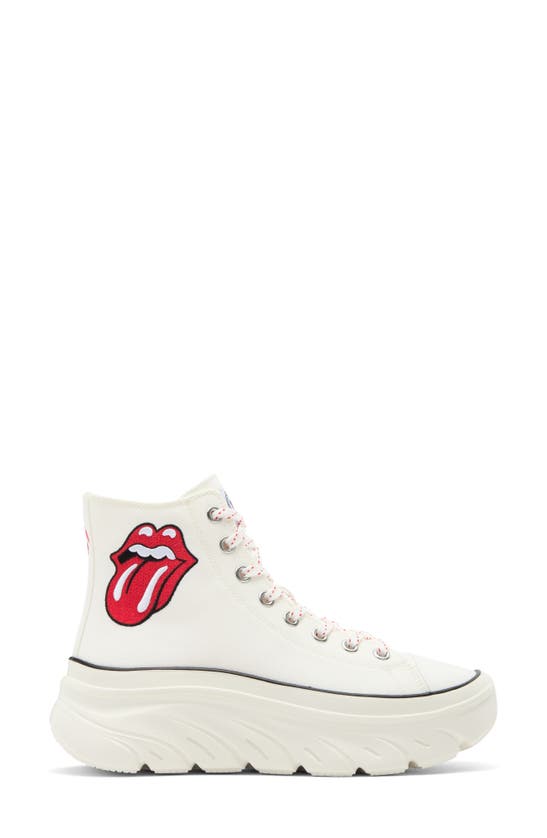 Skechers X Rolling Stones Funky Street Sing It Loud High Top Platform Sneaker In White/ Red
