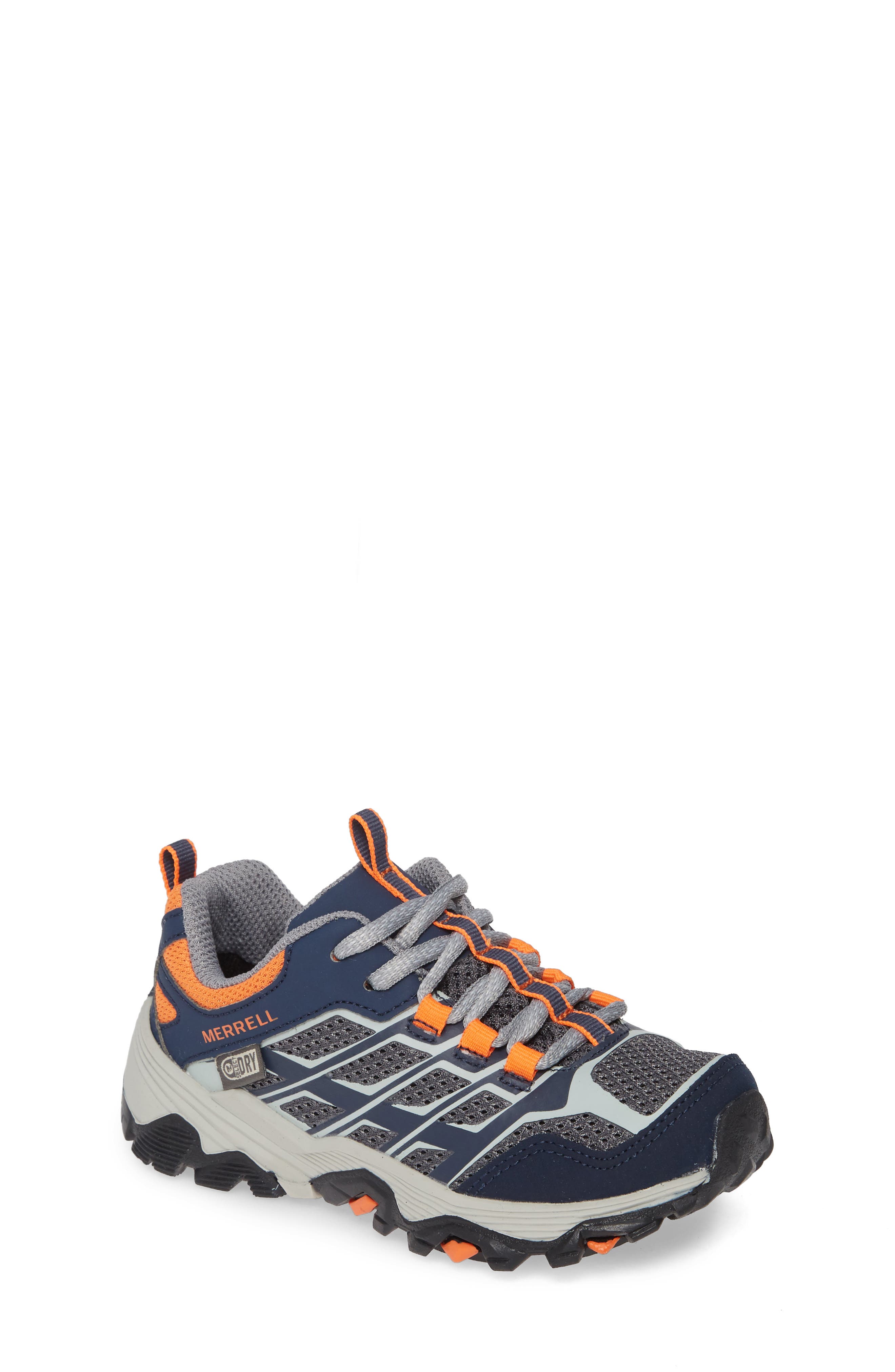 Merrell Moab FST Low Waterproof Shoes Big Kid 5 Navy/Grey/Orange