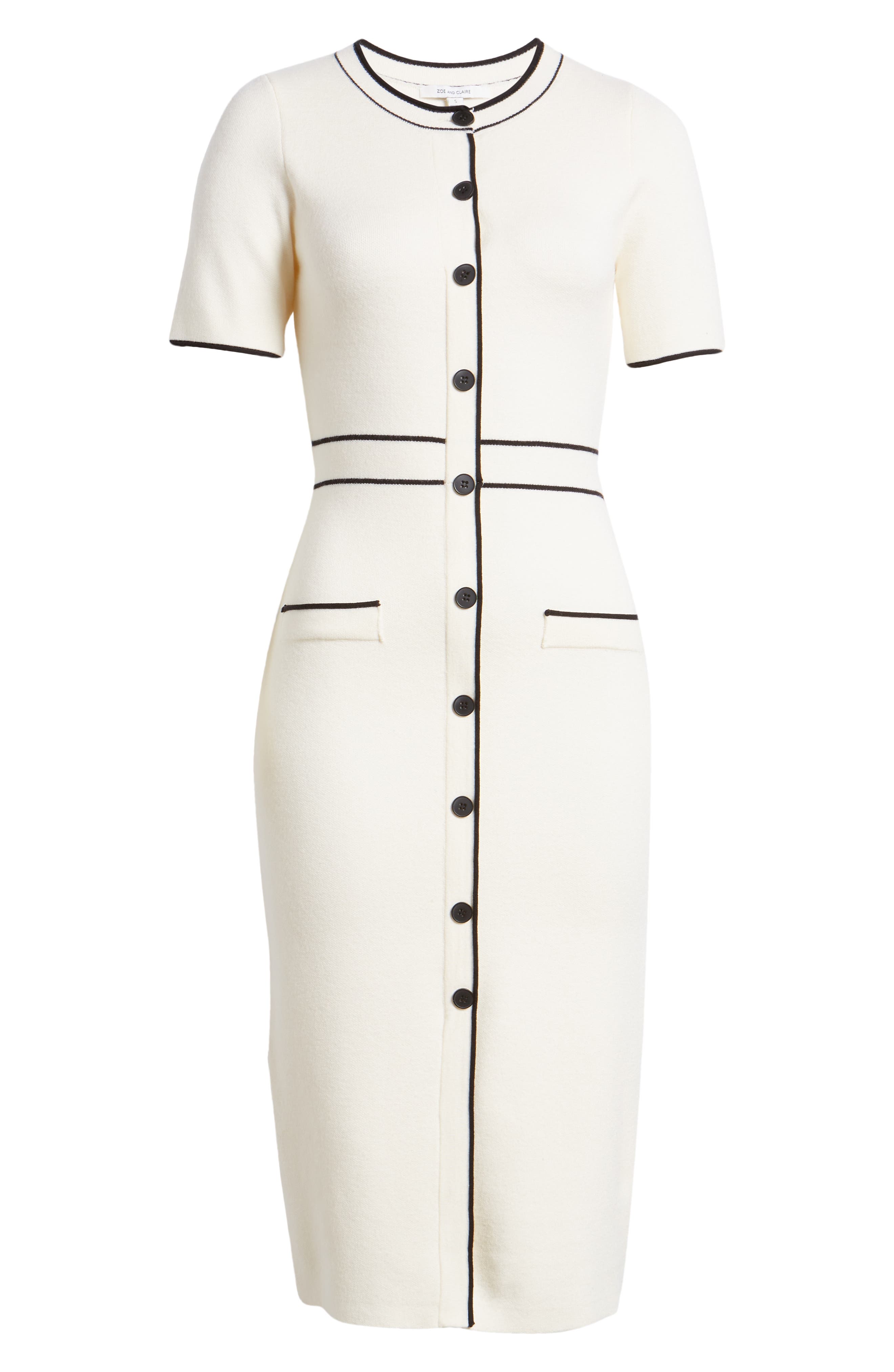 zoe and claire midi sweater dress ZOE AND CLAIRE Button Front Midi Sweater Dress in Ivory/Black