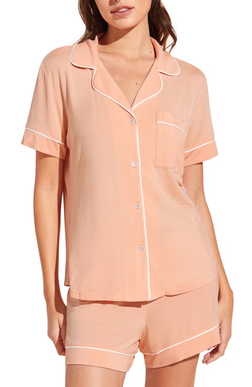 Shop Eberjey Gisele Relaxed Jersey Knit Short Pajamas In Peach Parfait/ivory