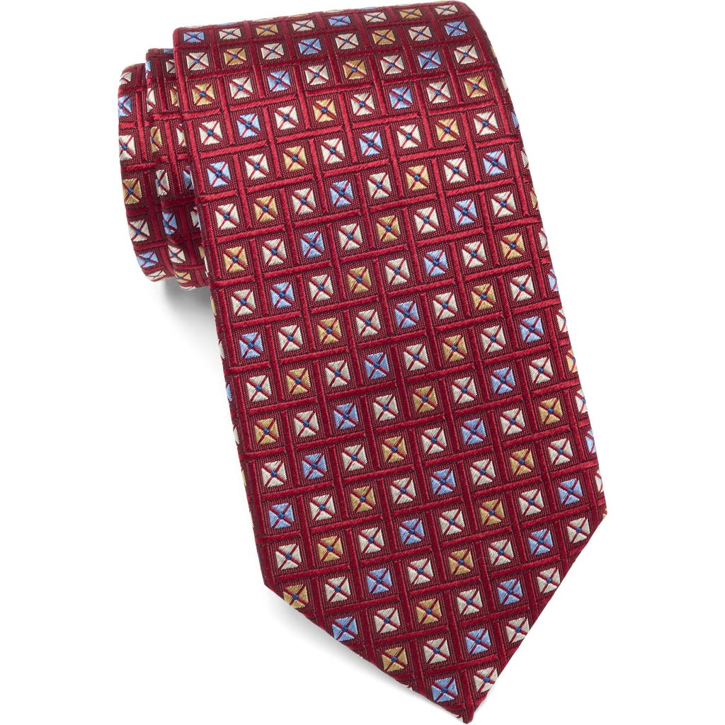 Duchamp Square Patterned Silk Tie In Red