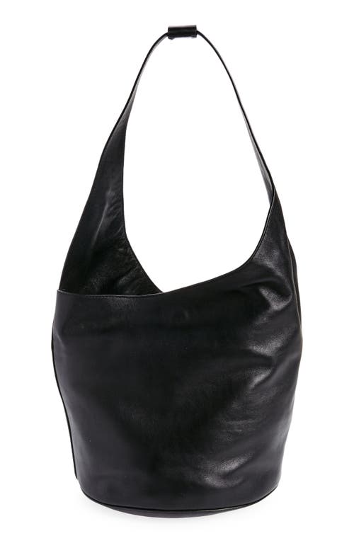 Medium Silvana Leather Bucket Bag in Black Leather