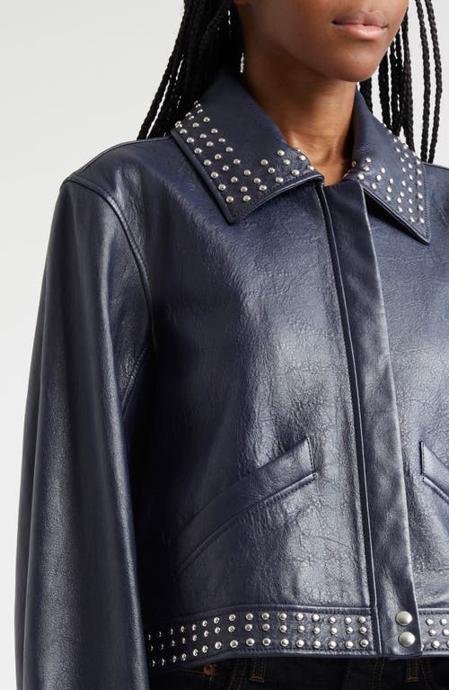 Shop Cinq À Sept Kierstin Stud Detail Leather Jacket In Navy