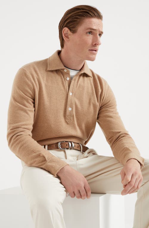 Shop Brunello Cucinelli Cashmere Knit Polo In Camel