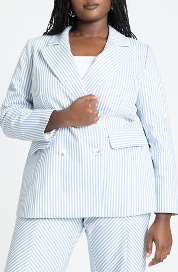 ELOQUII Pinstripe Double Breasted Blazer | Nordstrom