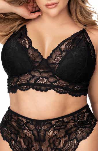 Mapale Lace Cup Underwire Babydoll with Matching G-String PLUS (7438X)-  Black Flower