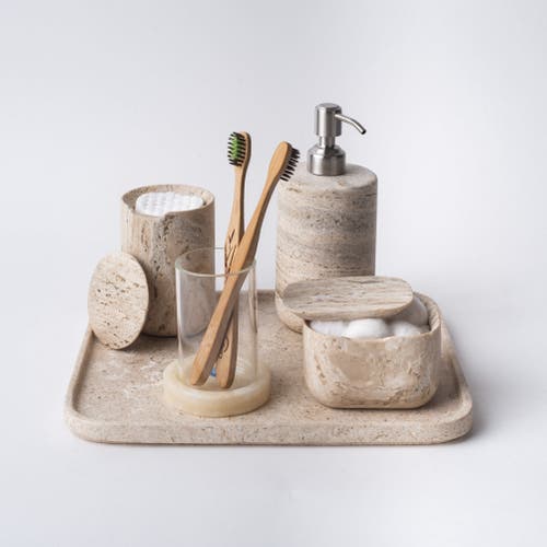 Andjacob Decor Less Is More Multi-use Tray In Travertine Marble