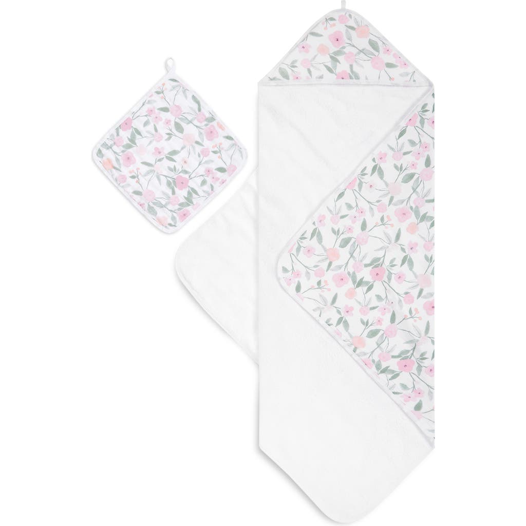 Aden + Anais 2-pack Cotton Washcloth & Hooded Towel In Ma Fleur Pink