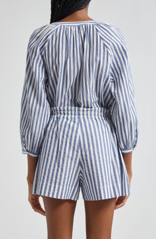 Shop Veronica Beard Judith Stripe Stretch Cotton Button-up Shirt In Blue/white