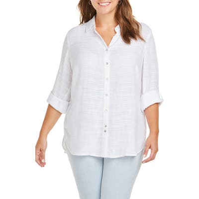 Plus Size Foxcroft Amber Dobby Stripe Shirt, White