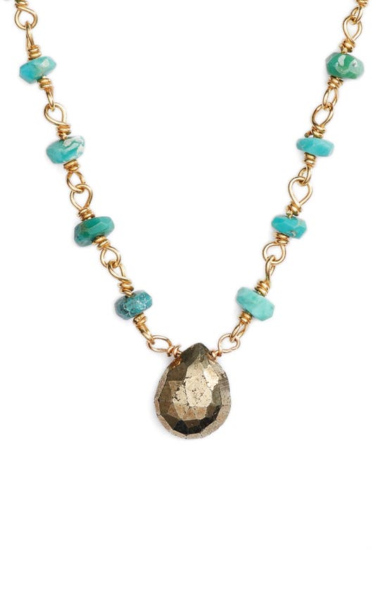 Ela Rae Beaded Collar Necklace In Turquoise/ Pyrite