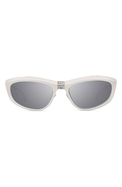 Givenchy Trifold 57mm Cat Eye Sunglasses in Shiny Palladium /Smoke Mirror