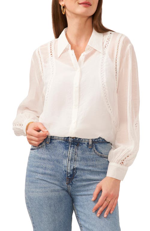 Vince Camuto Sheer Openwork Detail Button-Up Shirt New Ivory at Nordstrom,