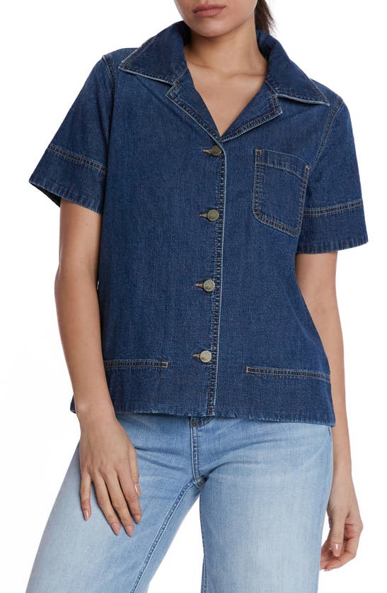 Shop Wash Lab Denim Denim Bowling Shirt In Bahama Blue