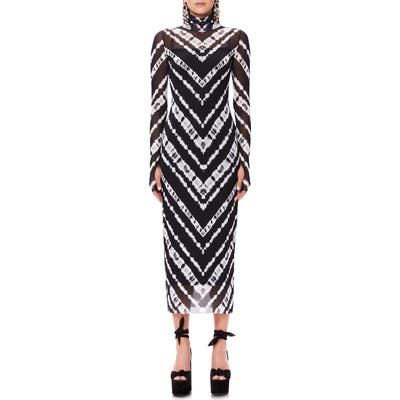 Afrm Shailene Long Sleeve Print Mesh Dress, Black