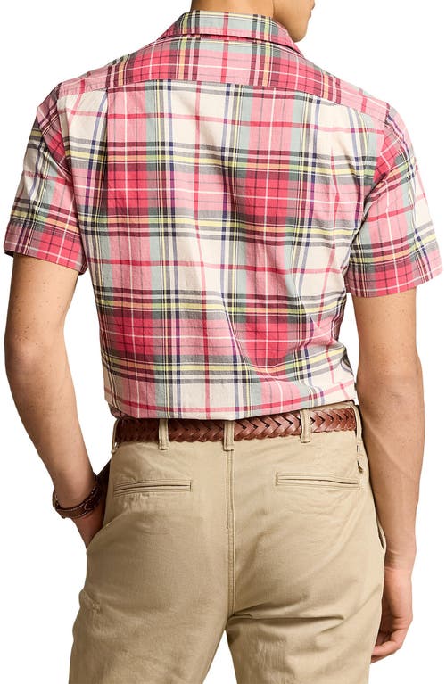 Shop Polo Ralph Lauren Classic Fit Madras Plaid Camp Shirt In Cream/red Multi