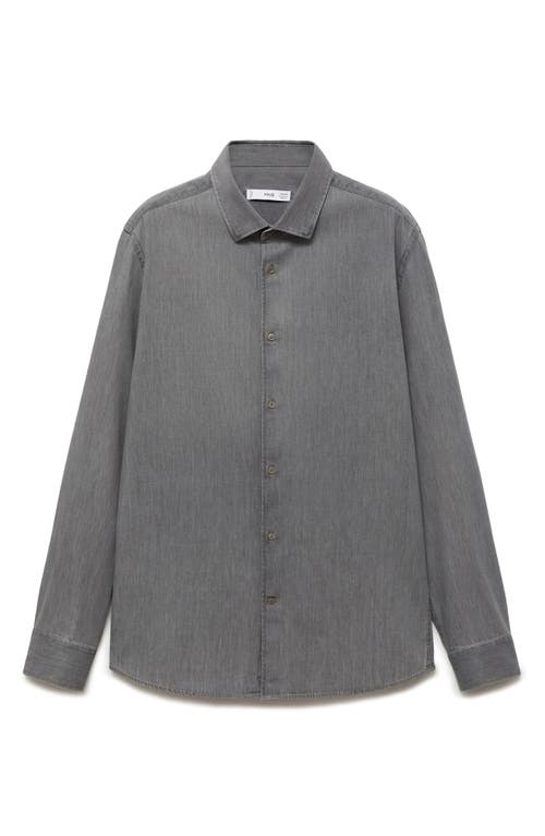 Shop Mango Regular Fit Chambray Button-up Shirt In Denim Grey