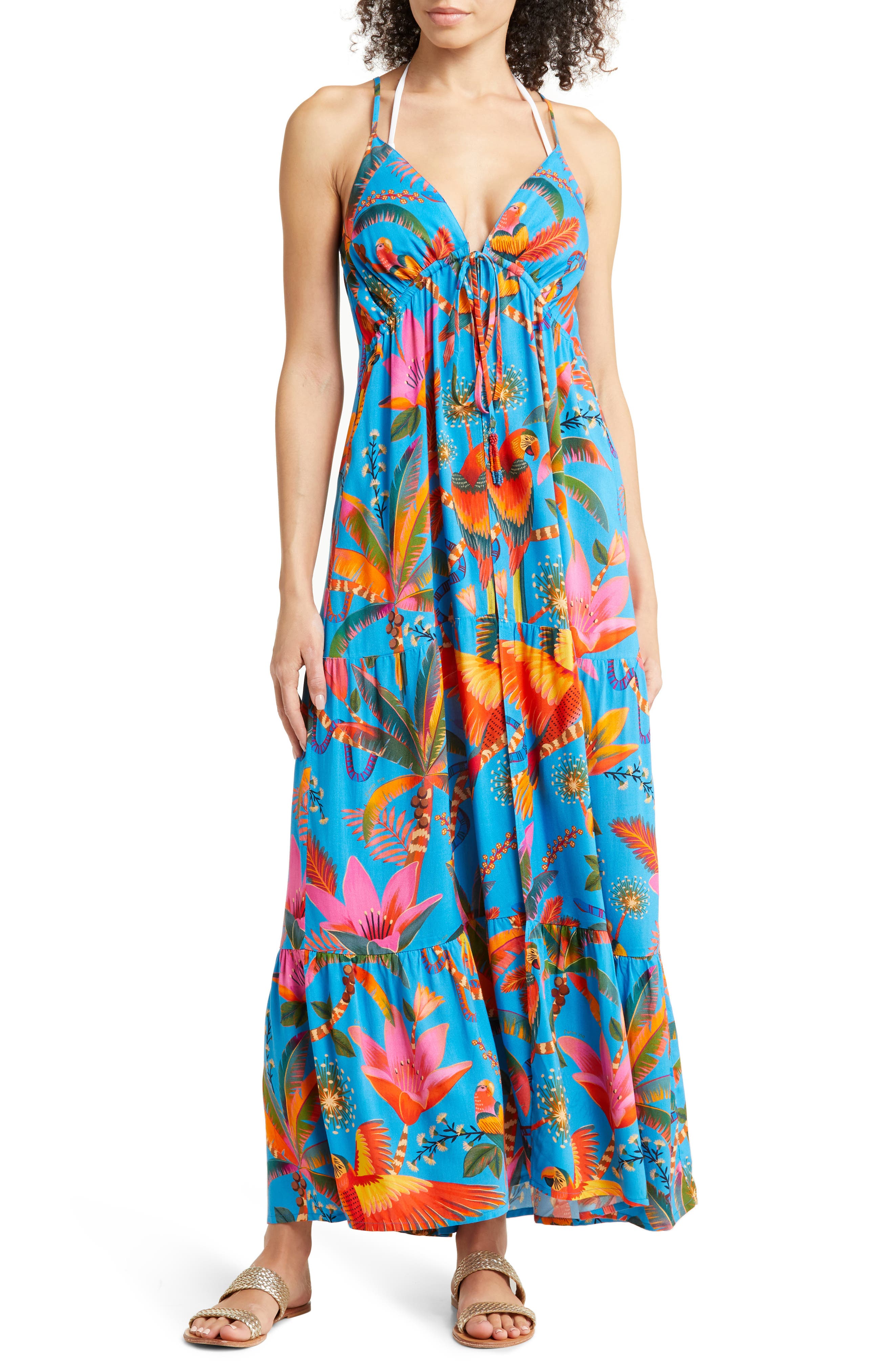 Farm Rio Blue Macaw popular Maxi Dress