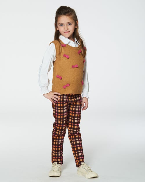 Deux Par Deux Girl's Milano Treggings Plaid Magenta And Brown In Pink & Brown Plaid