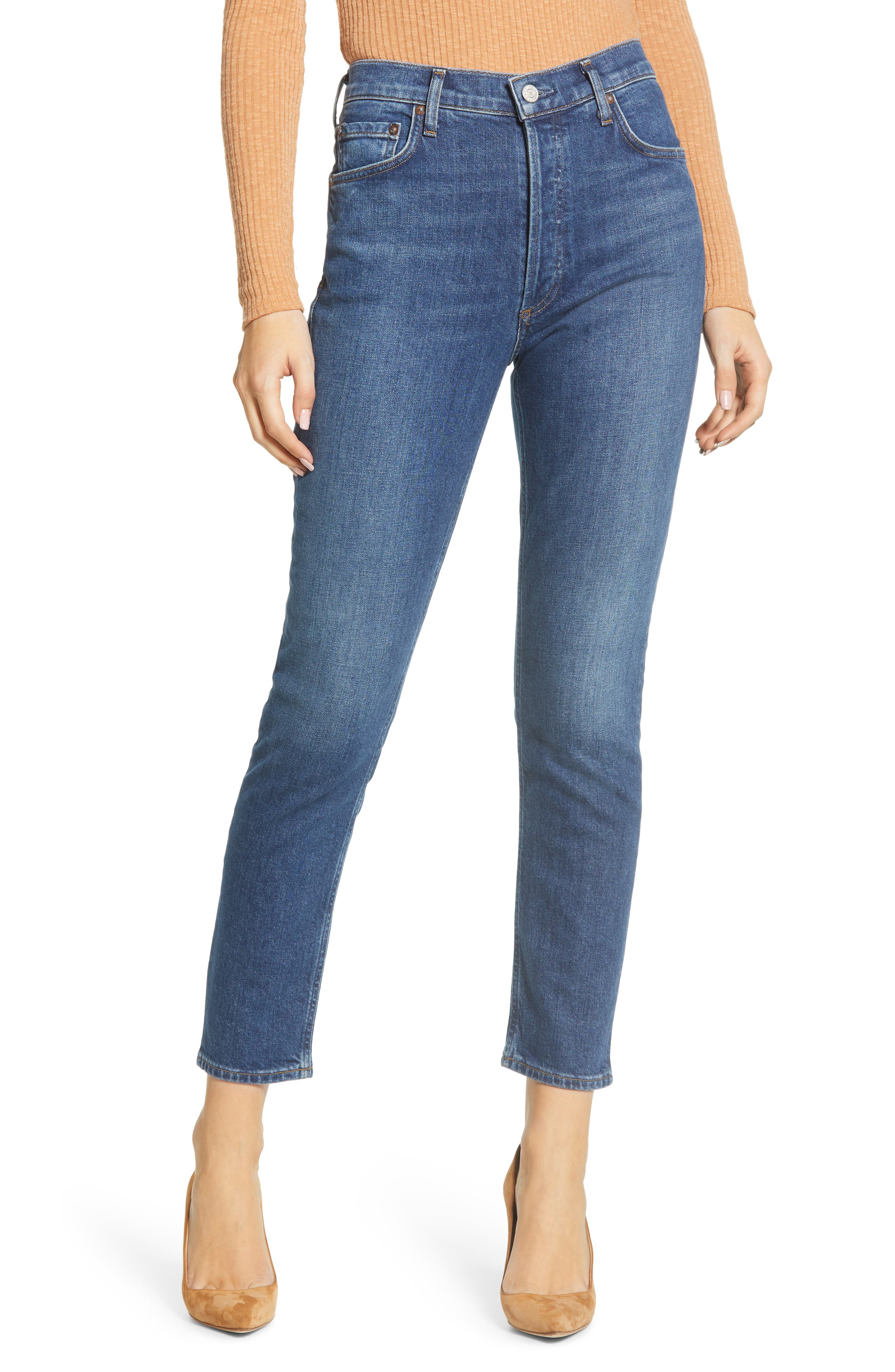 slim fit high rise jeans