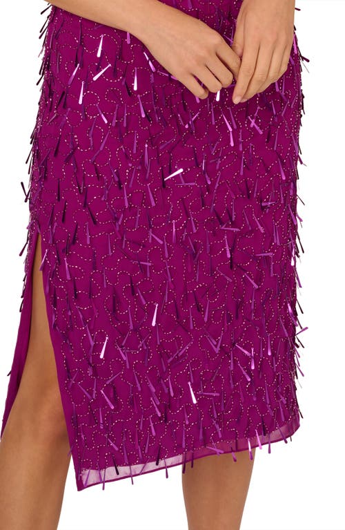 Shop Liv Foster Mixed Bead Cowl Neck Cocktail Midi Dress In Magenta Noir