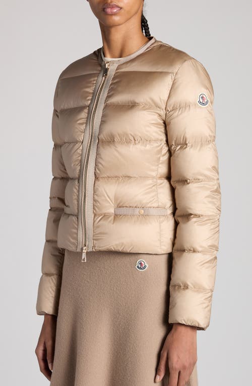 Shop Moncler Laurine Down Crop Jacket In Faded Beige