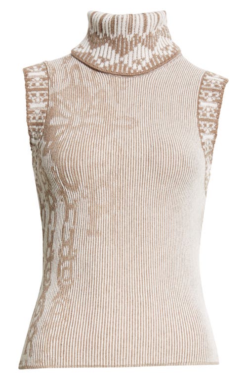 Shop Paolina Russo Illusion Sleeveless Wool Turtleneck Sweater In Earth