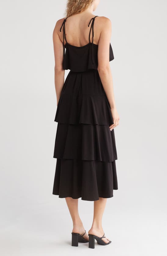 Go Couture Ruffle Tiered Midi Slipdress In Black