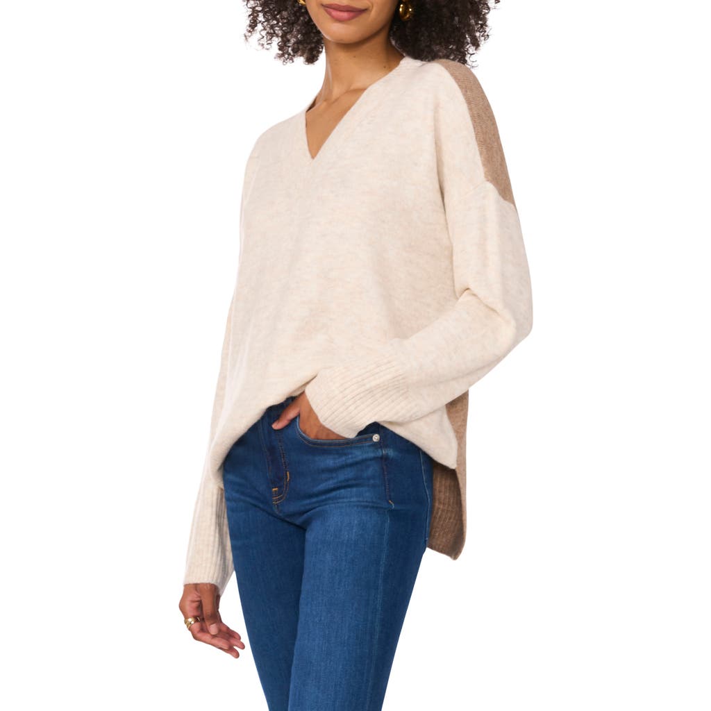Vince Camuto Contrast High-low Sweater In Malted