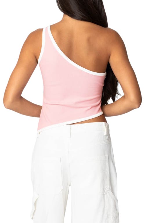 Edikted Asymmetric One-shoulder Rib Top In Pink