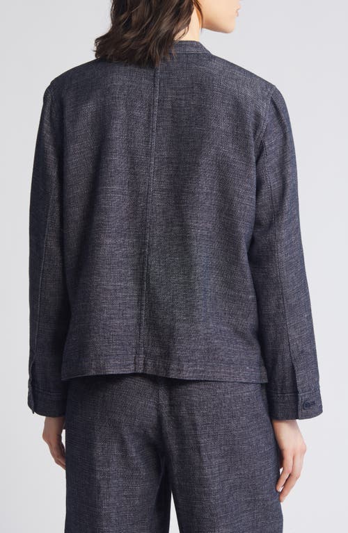 Shop Eileen Fisher Mandarin Collar Hemp & Organic Cotton Jacket In Denim