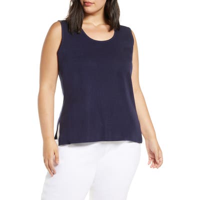 Plus Size Ming Wang Scoop Neck Knit Tank, Blue