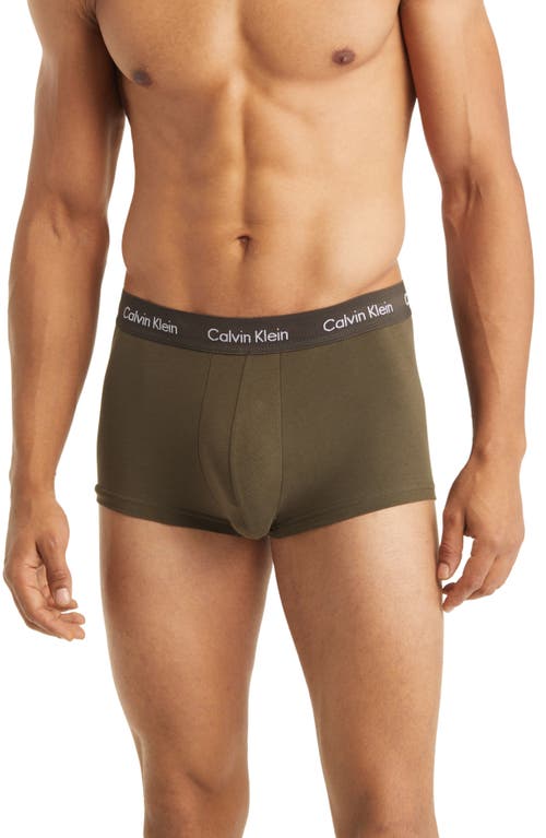 Calvin Klein 3-Pack Stretch Cotton Trunks in Coral/Red/Olive