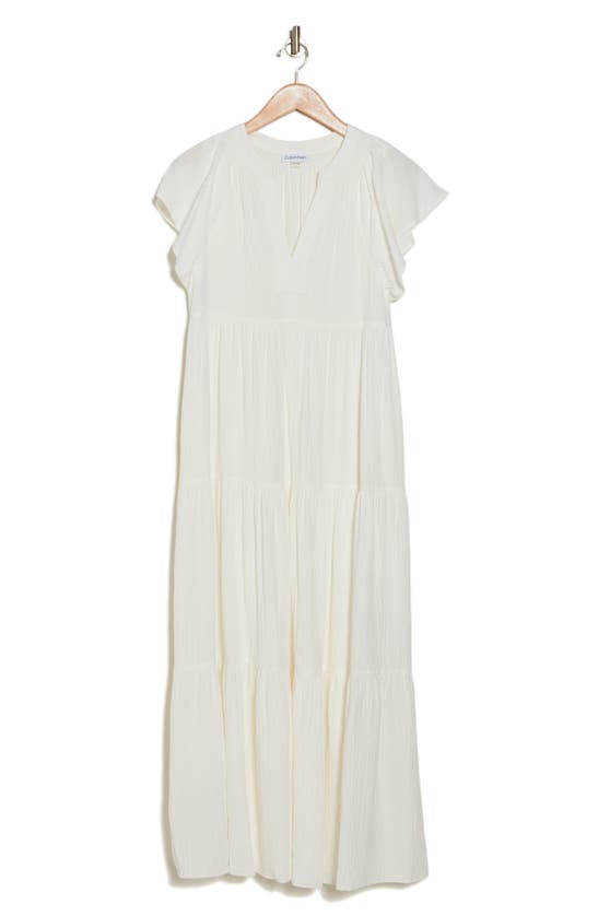 Calvin Klein Tiered Gauze Maxi Dress In White