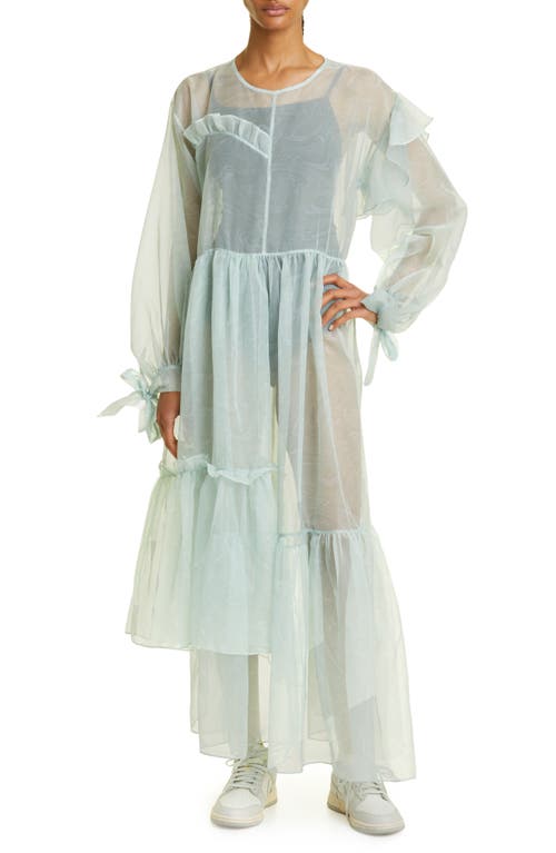 Nine Twenty-Seven Asymmetrical Ruffle Sheer Organza Dress in Warped Moss