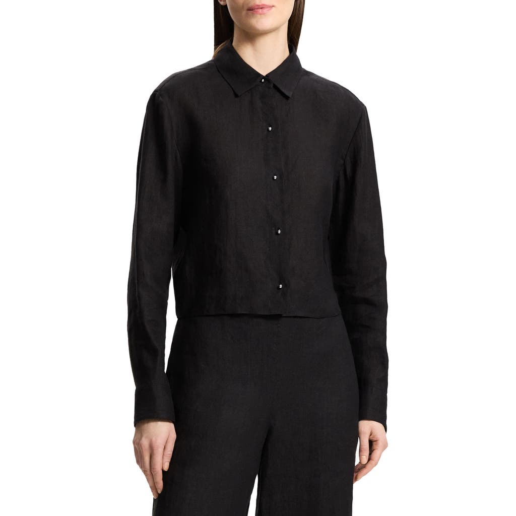 Theory Hemp Button-up Crop Shirt In Black