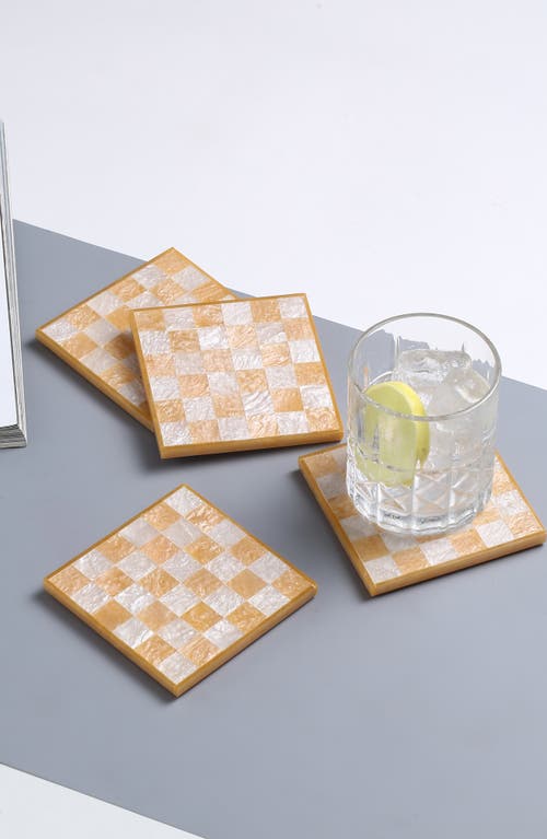 Tiramisu Set Of 4 Checkered Resin Coasters In Orange