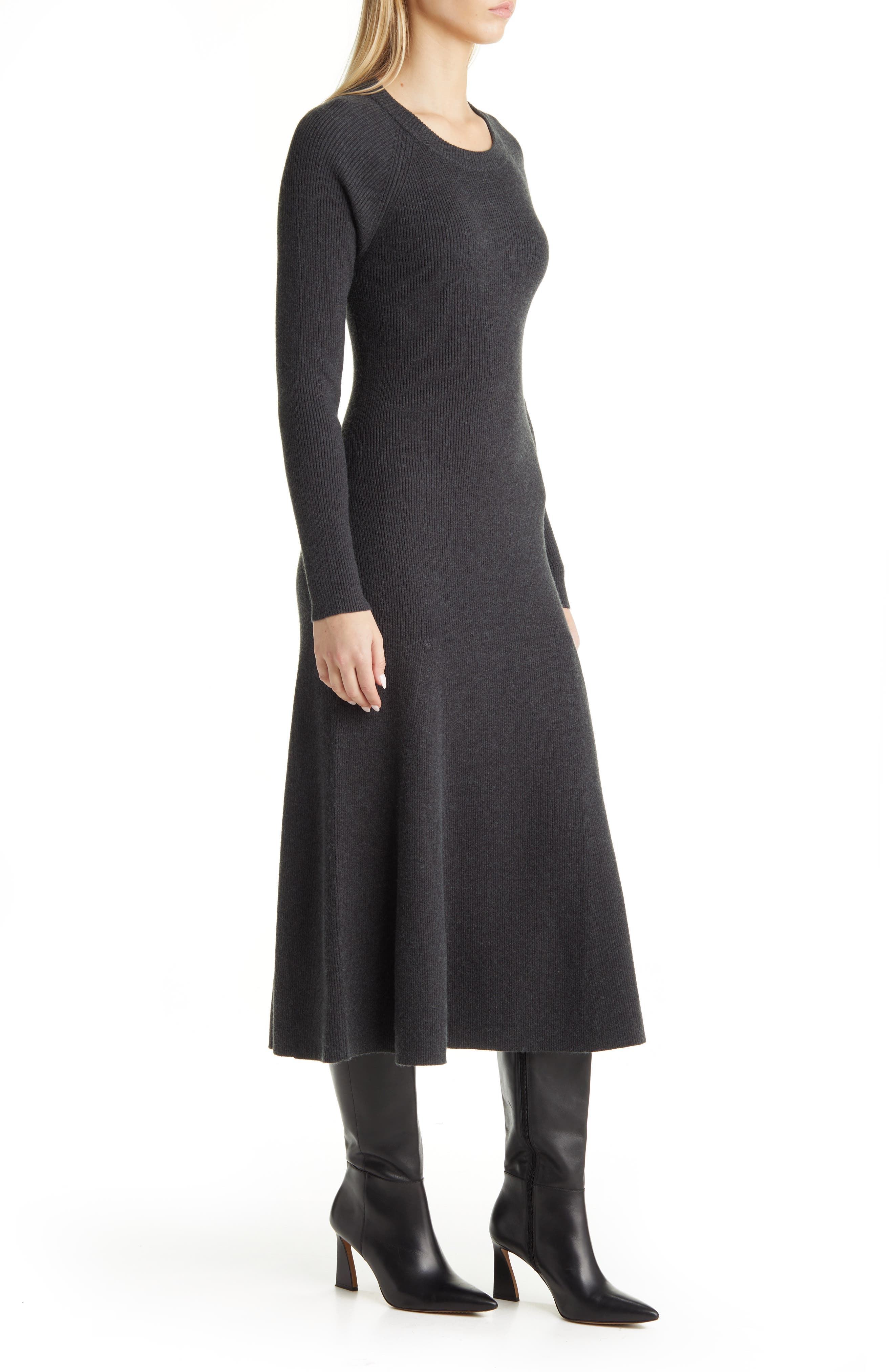 Ribbed Cutout Long Sleeve Sweater Dress 