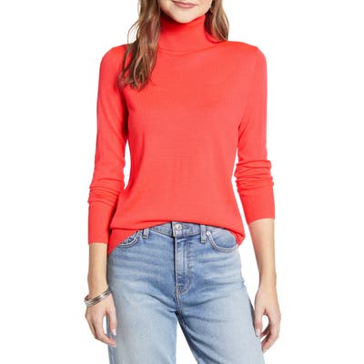 Halogen Turtleneck Merino Wool Blend Sweater, Coral