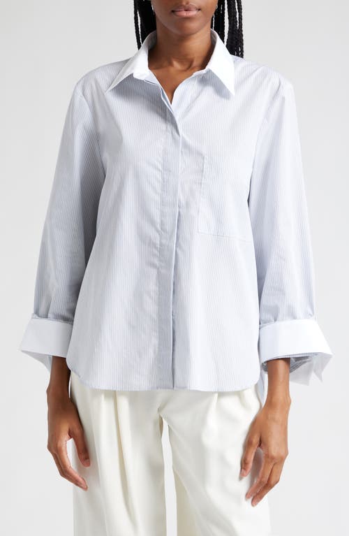 Twp Pinstripe Cotton Poplin Button-up Shirt In White/grey/blue
