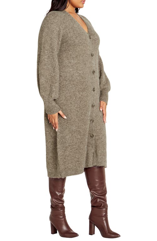 City Chic Eleni Button Front Long Sleeve Sweater Dress In Taupe Marle