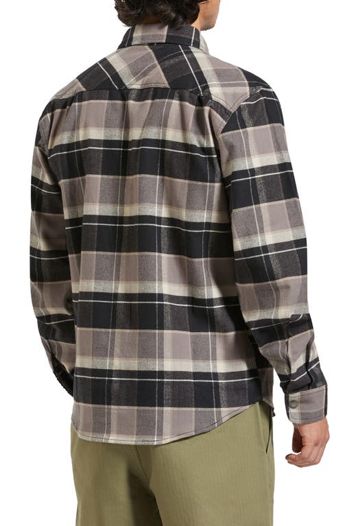 Brixton Builder's Bowery Standard Fit Plaid Flannel Water Repellent Snap-up Shirt In Black/charcoal/beige