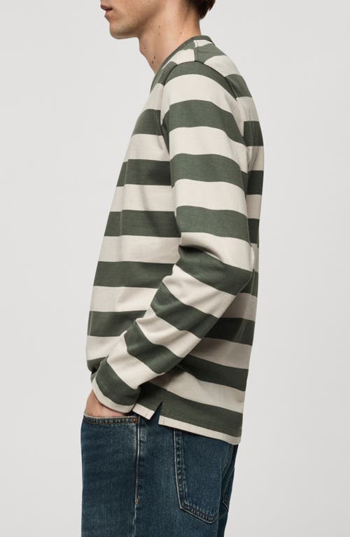 Shop Mango Stripe Long Sleeve Cotton T-shirt In Forest Green