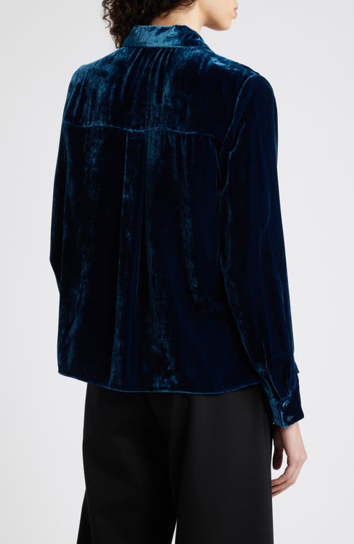 Shop Eileen Fisher Classic Collar Easy Velvet Button-up Shirt In Atlantis